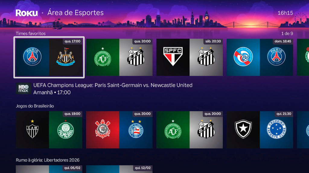 Roku lança Área de Esportes, um novo hub na plataforma para facilitar encontrar os jogos do seu time favorito