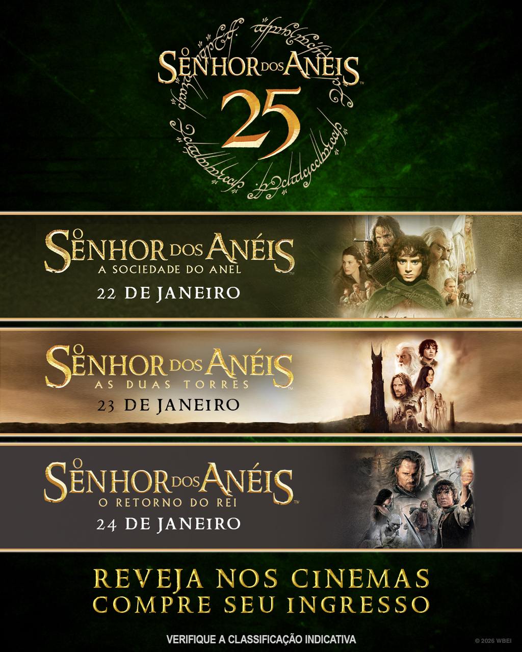 DE VOLTA À TERRA MÉDIA: TRILOGIA 'O SENHOR DOS ANÉIS' VOLTA AOS CINEMAS PARA REEXIBIÇÃO COMEMORATIVA DE 25 ANOS