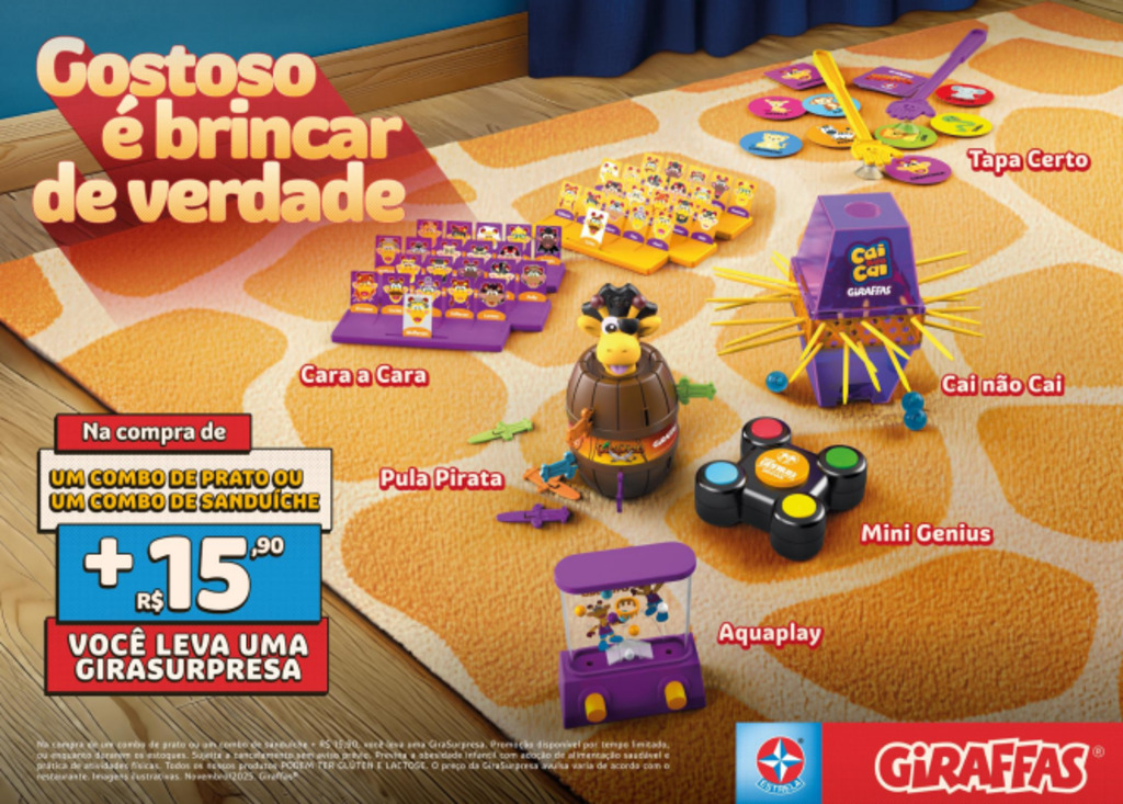 Giraffas anuncia parceria com a Estrela e lança campanha com seis brinquedos clássicos da infância