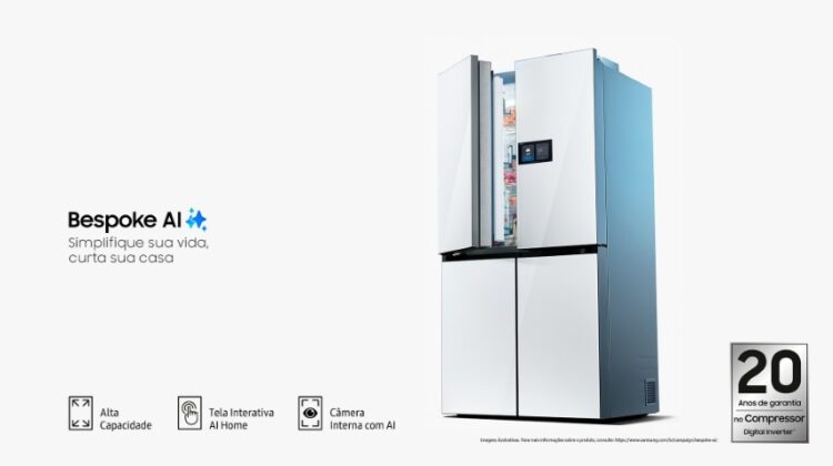 Tecnologia e interatividade com a nova Geladeira Bespoke AI French Door com AI Home Tecnologia e interatividade com a nova Geladeira Bespoke AI French Door com AI Home