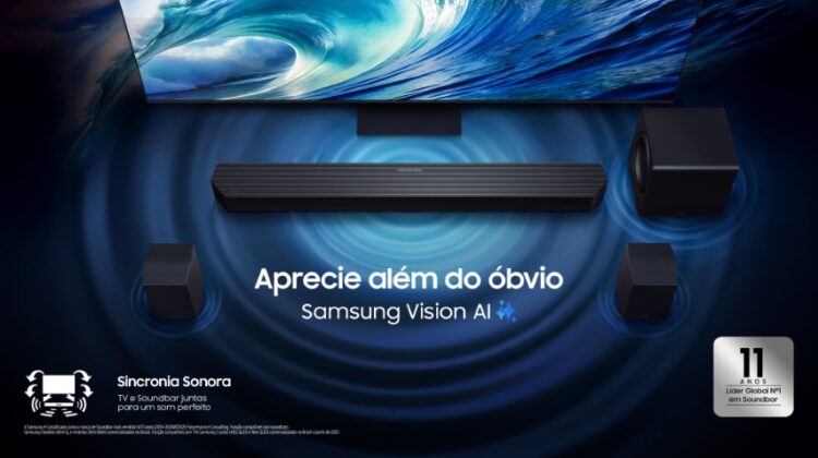 Novas Soundbars da Samsung oferecem uma experiência de áudio além do óbvio Novas Soundbars da Samsung oferecem uma experiência de áudio além do óbvio